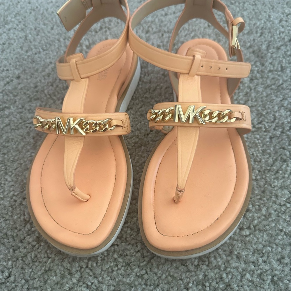 Michael Kors Coral Sandals with Gold Chain Detail